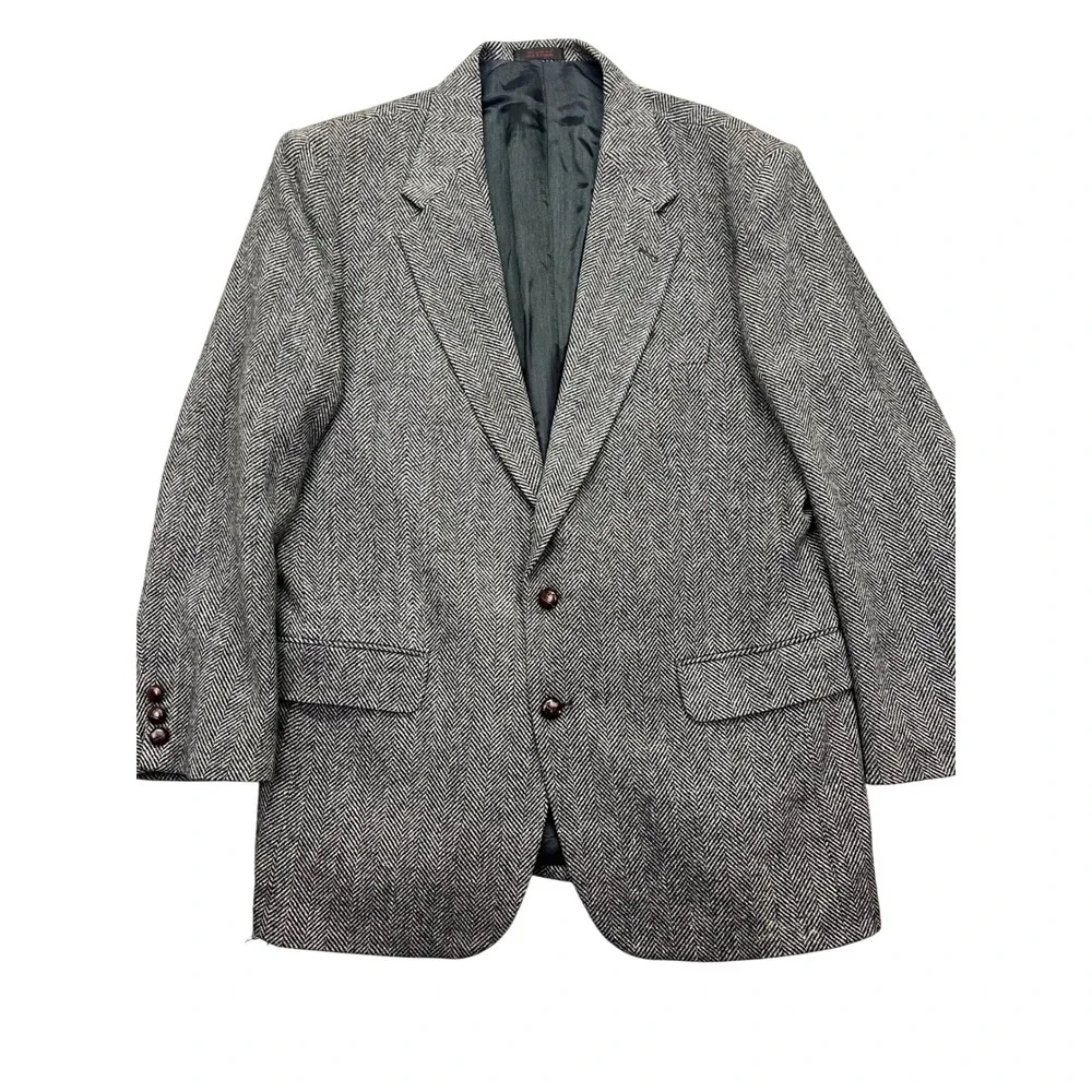 Stanley Blacker Herringbone Blazer Sport Coat Wool‎ Brown Button Front 42L